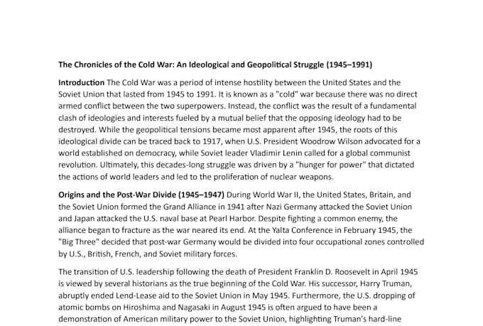 write professional article on politics, global politics and history